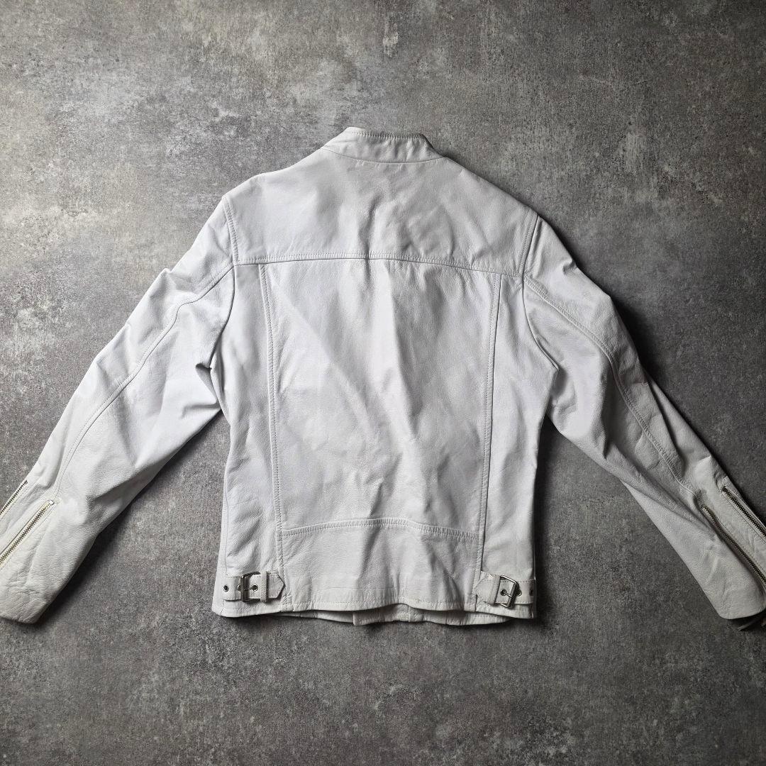 激レアTAKAQシングルライダースレザージャケット牛革短丈ユニセックスホワイトМ