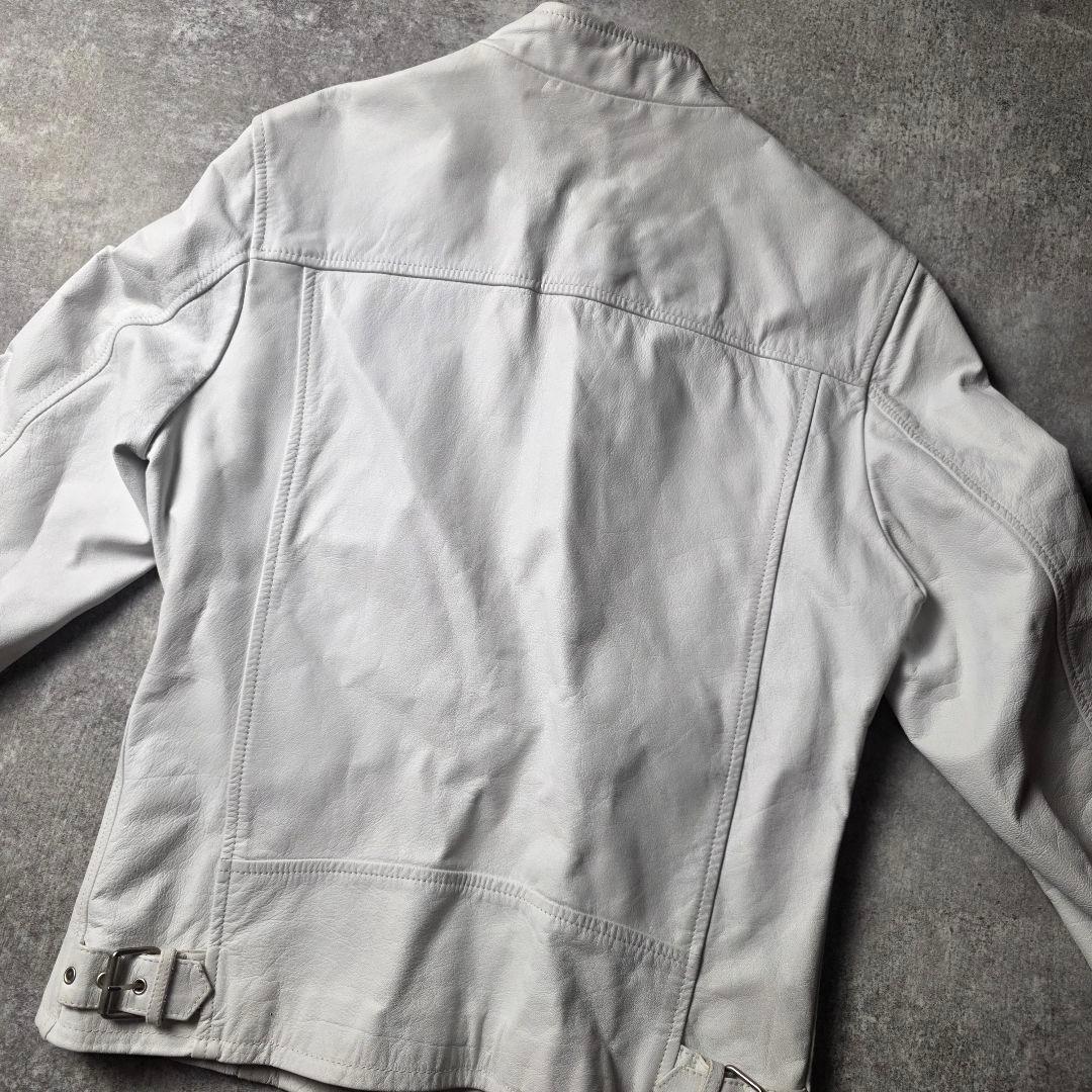 激レアTAKAQシングルライダースレザージャケット牛革短丈ユニセックスホワイトМ