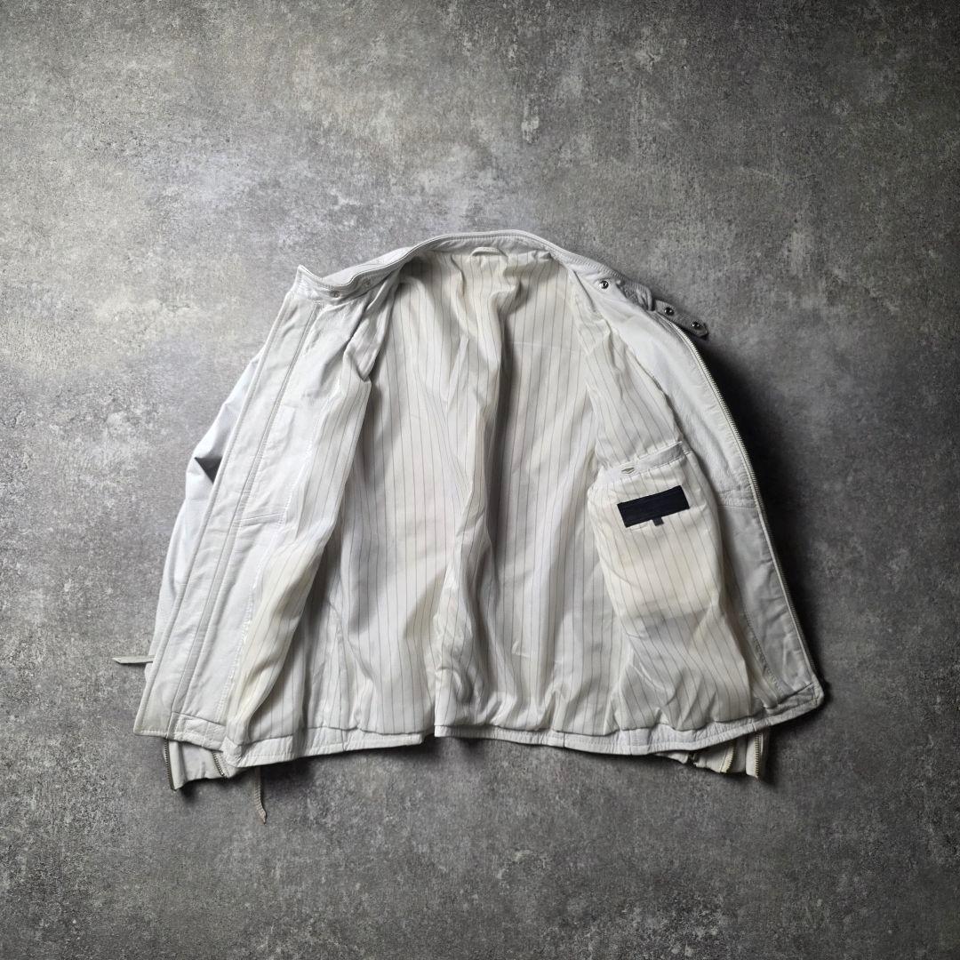 激レアTAKAQシングルライダースレザージャケット牛革短丈ユニセックスホワイトМ