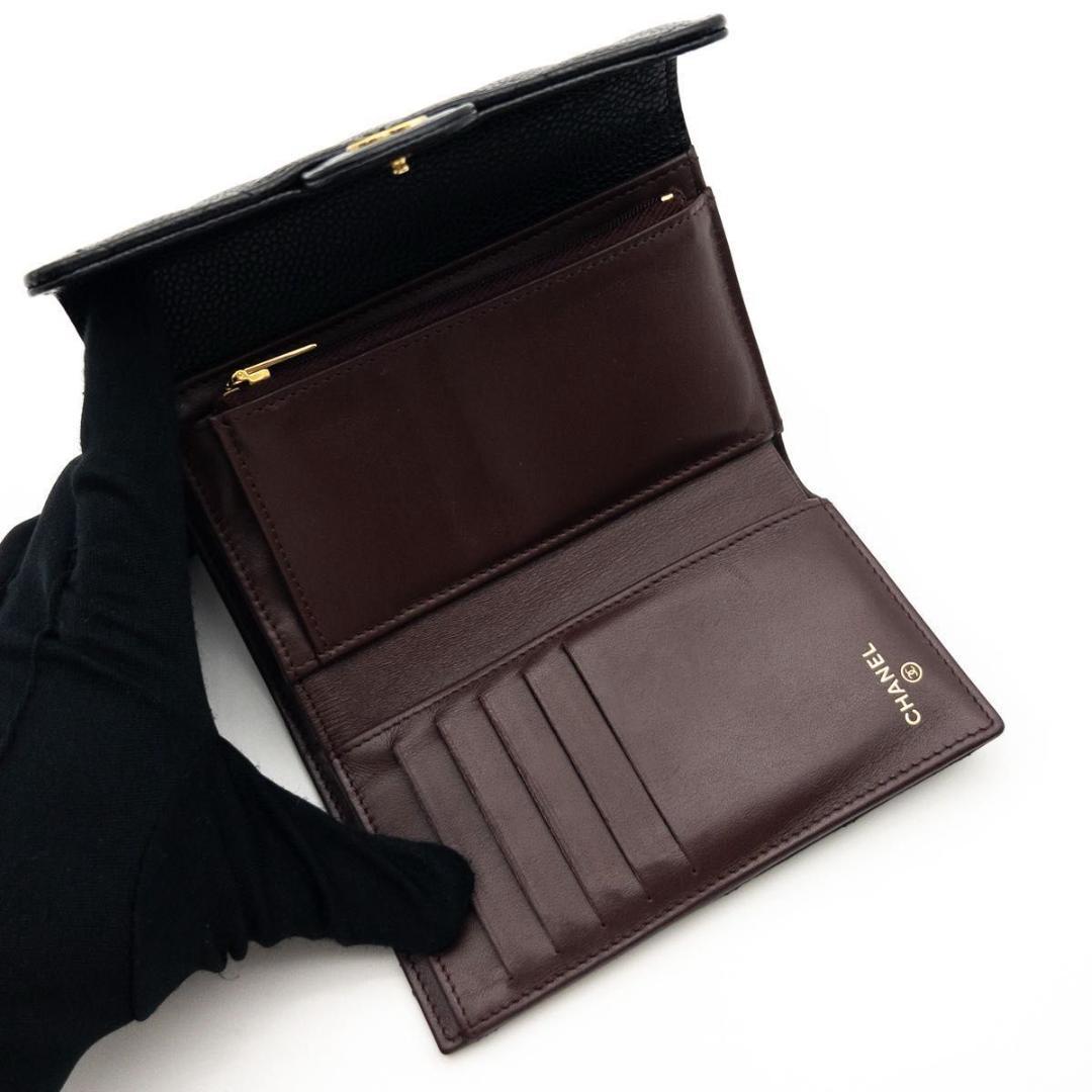 【極美品】CHANEL タイムレスクラシック　三つ折り財布　マトラッセ　黒