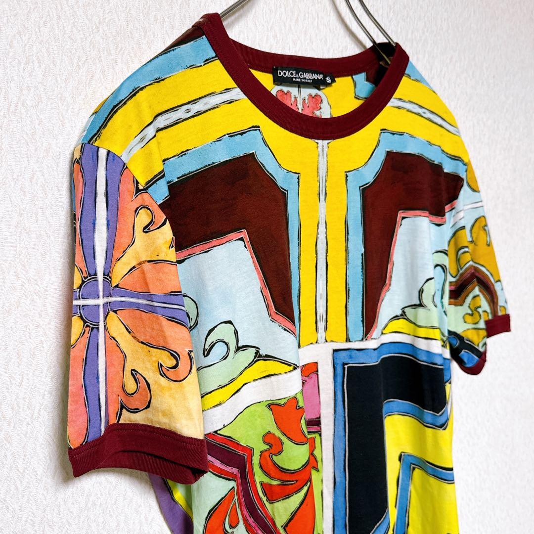 【極美品】ドルチェ&ガッバーナ タイルプリントTシャツ 48 イタリア製