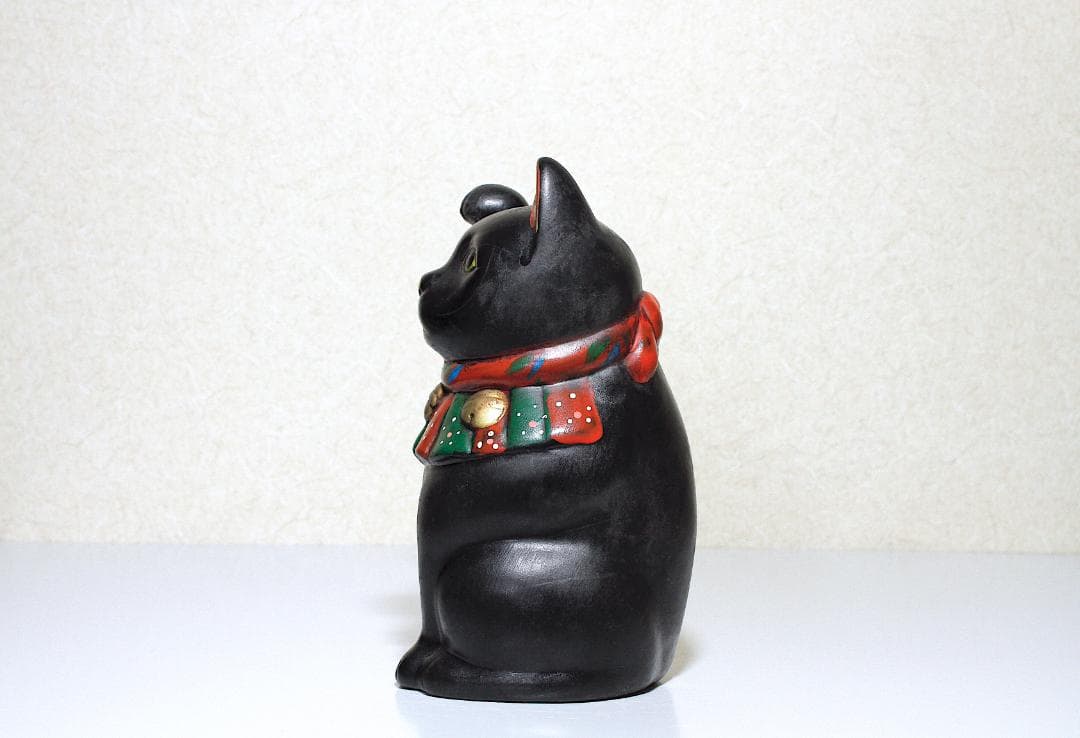 戦前-昭和 九谷焼 黒猫 招き猫