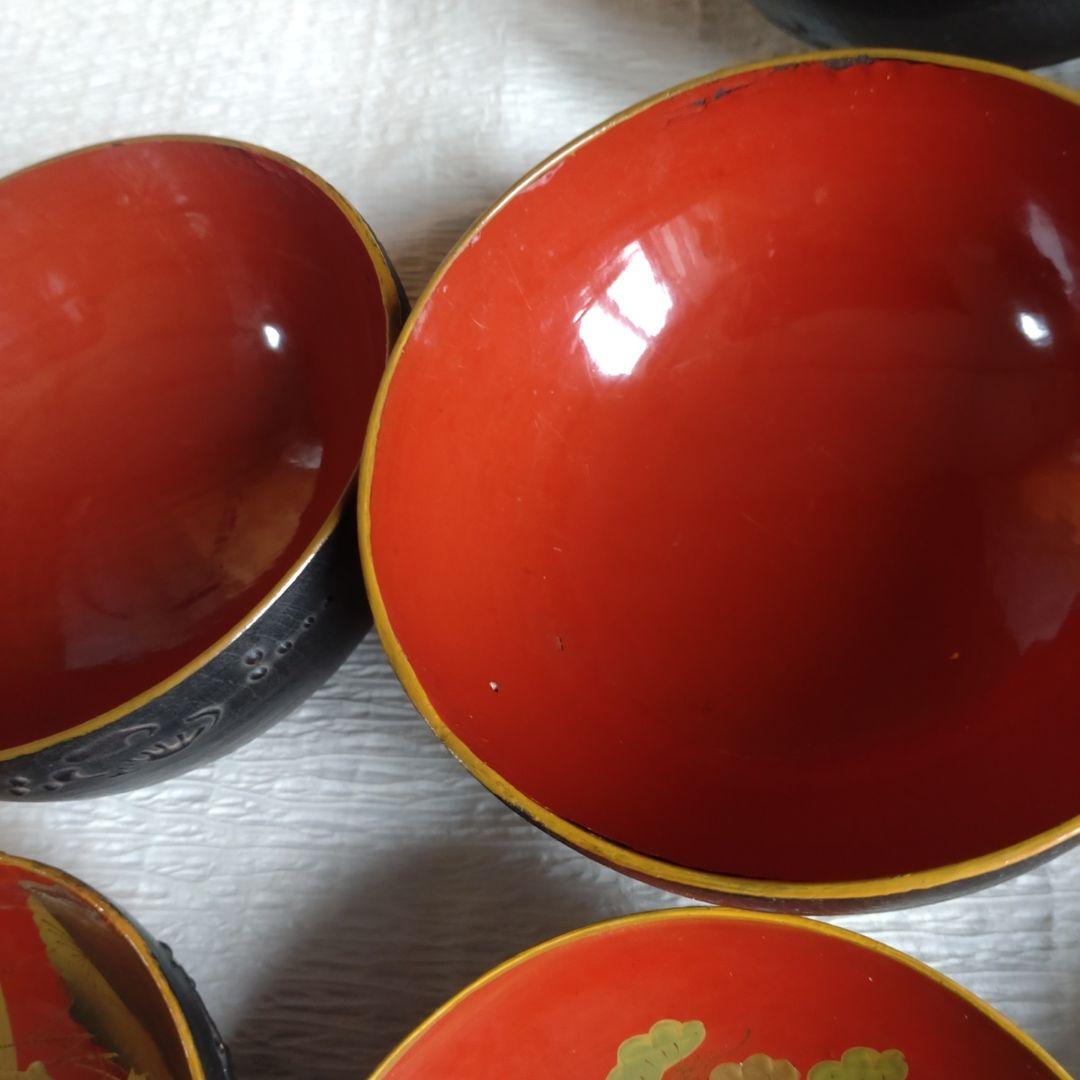 骨董　蔵出し　蒔絵　蓋付きお椀　9客