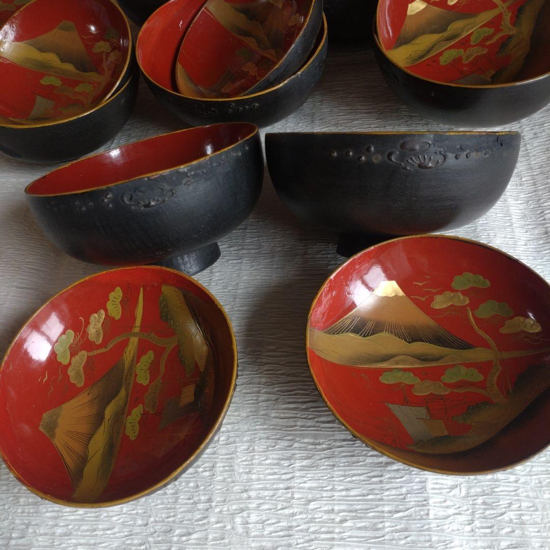 骨董　蔵出し　蒔絵　蓋付きお椀　9客