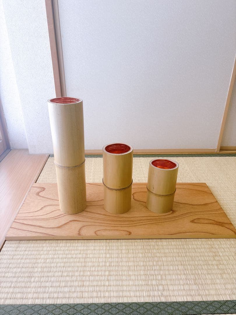 69 美品！短三管筒　3本セット　竹製　華道　生花　格花　花器　水仙