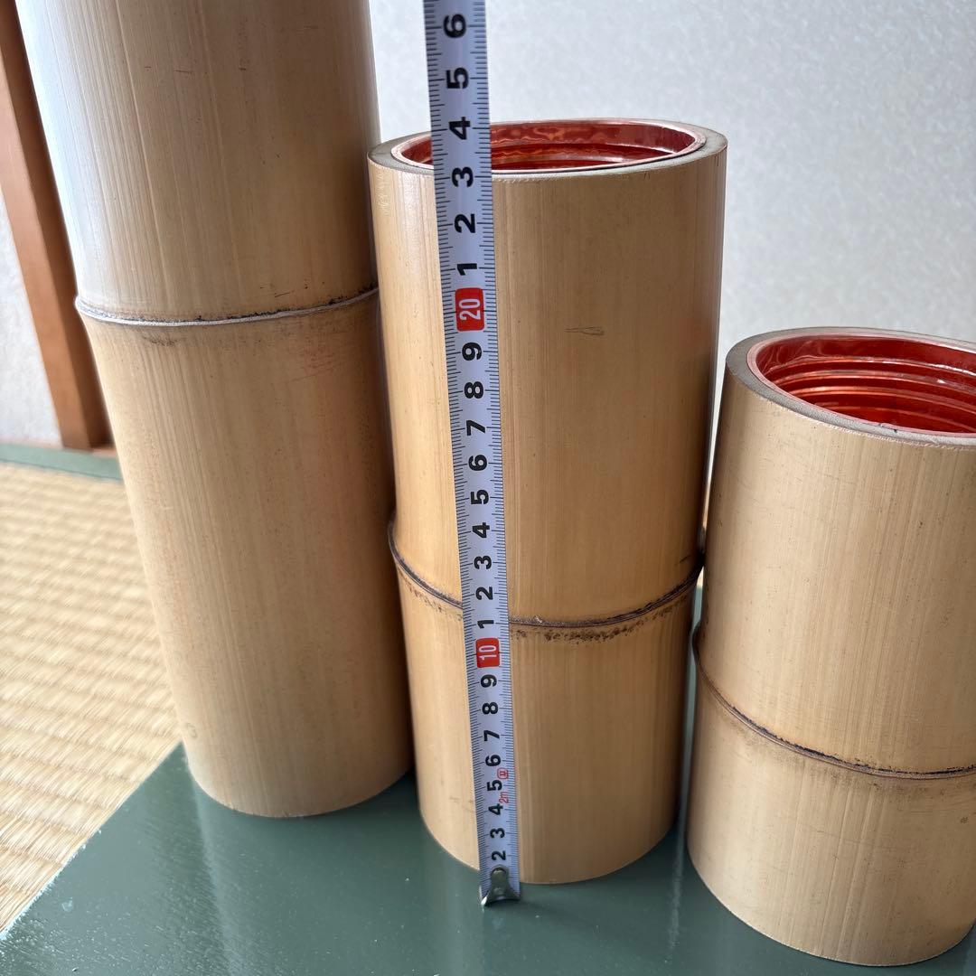 69 美品！短三管筒　3本セット　竹製　華道　生花　格花　花器　水仙