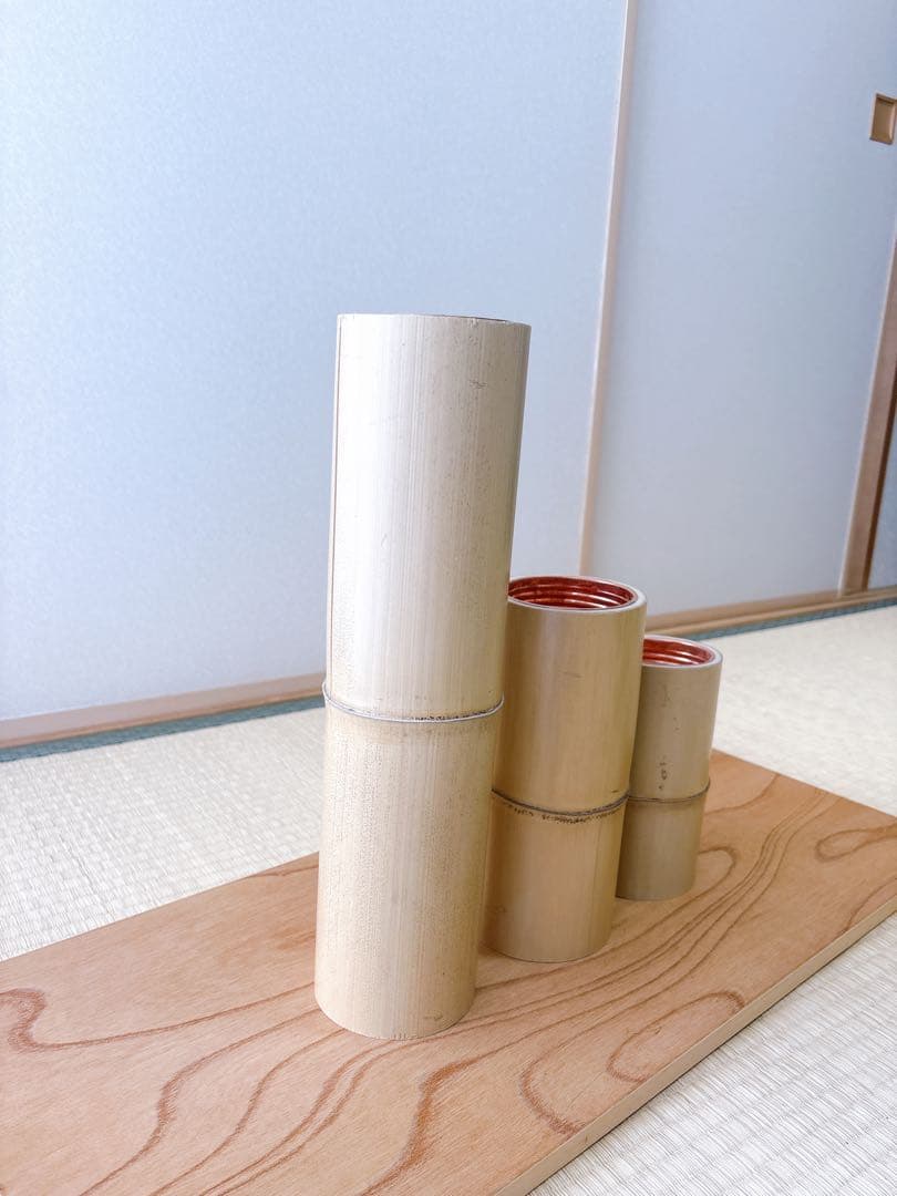 69 美品！短三管筒　3本セット　竹製　華道　生花　格花　花器　水仙