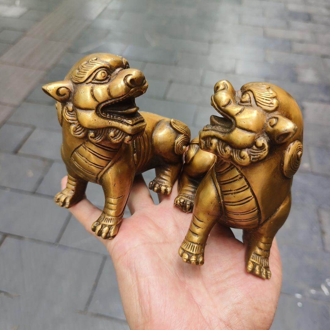 銅器 ライオン 居間 玄関 事務室 辟邪 開運風水 招財 装飾品 工芸品 置物