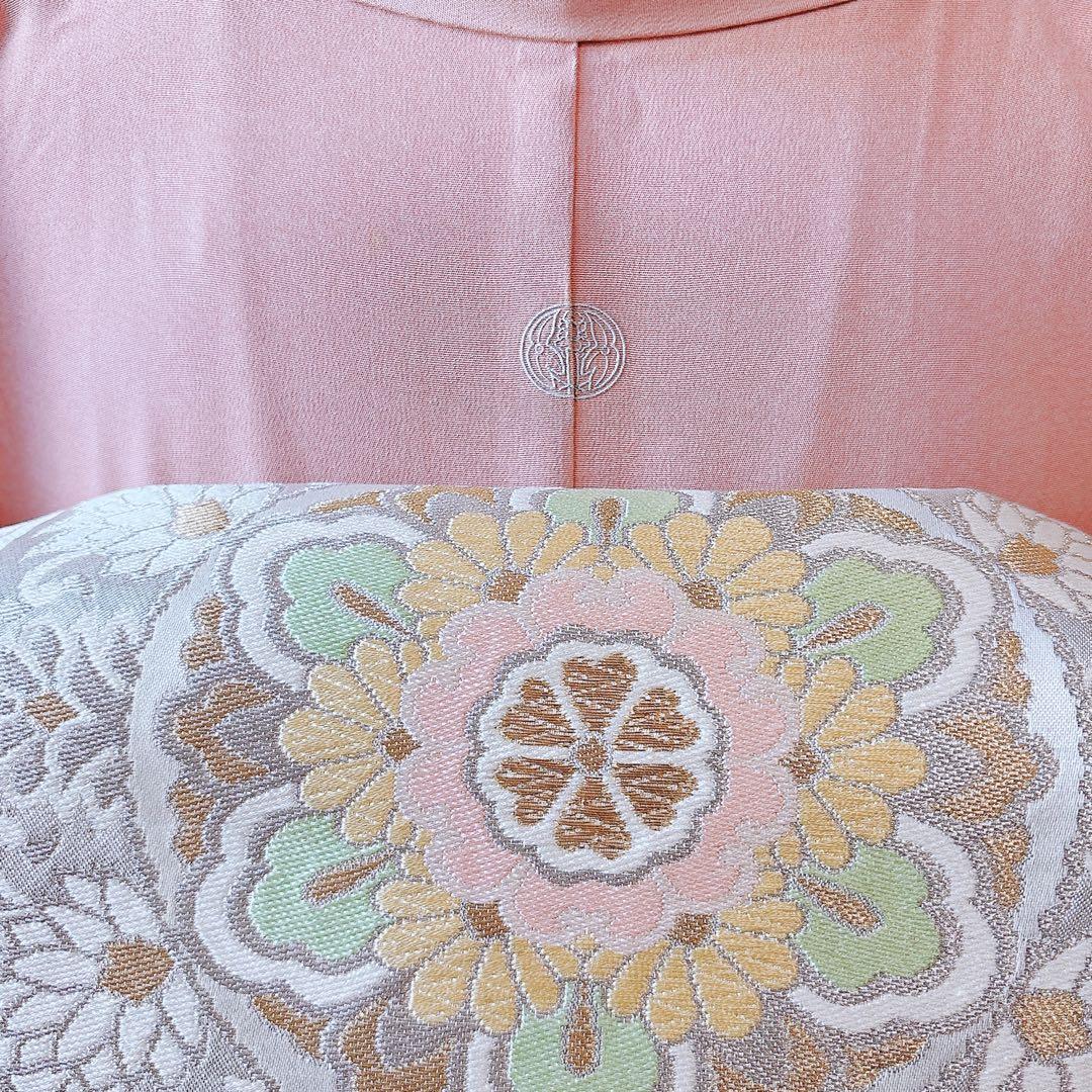 訪問着　一つ紋　フルセット　裄69 友禅 刺繍　卒業式　入学式　お宮参　袋帯 M