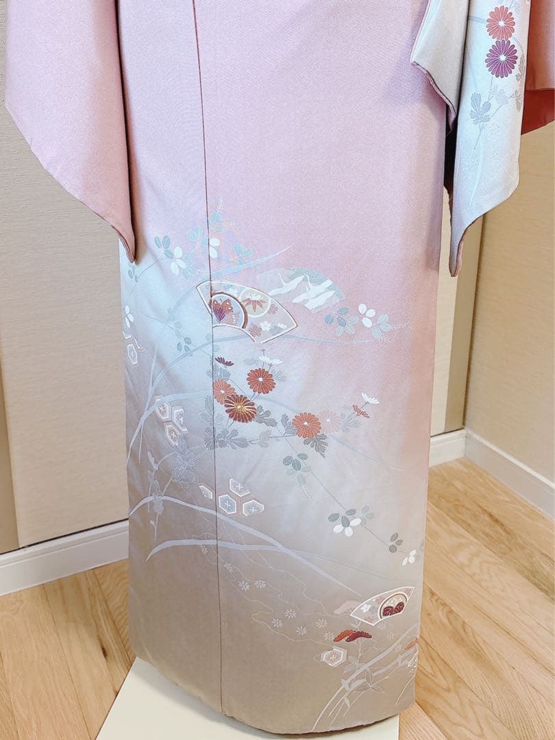 訪問着　一つ紋　フルセット　裄69 友禅 刺繍　卒業式　入学式　お宮参　袋帯 M