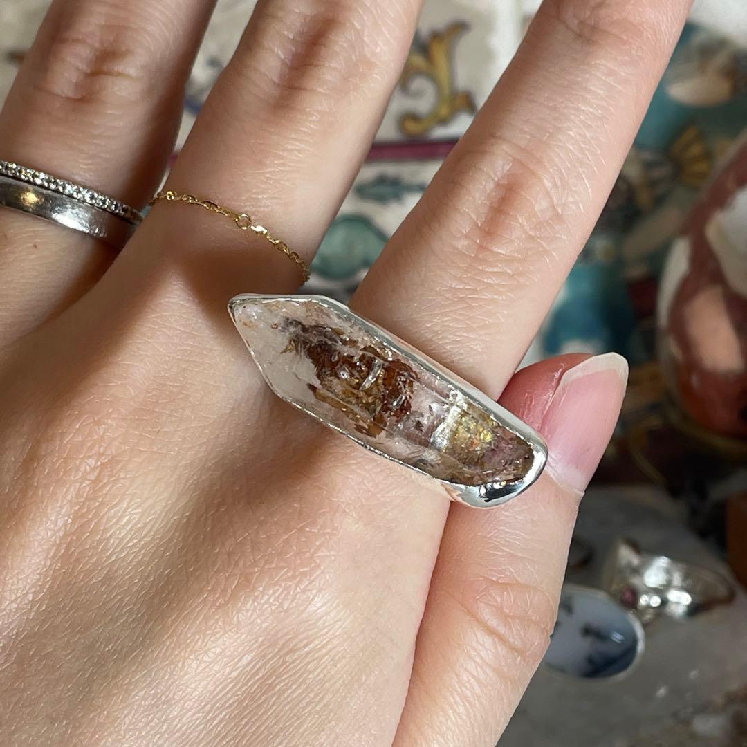 ハンドメイド　シルバー925 　シルバーリング オイルインクォーツ