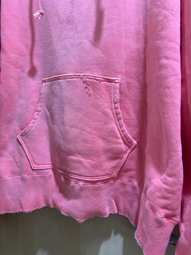 トップス ANCELLM DAMAGE HOODIE - RED