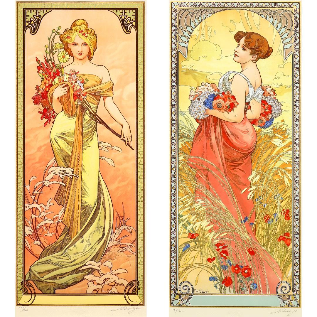 ★新品ミュシャ 限定300部版画 連作『春夏秋冬』4作品セット 財団エンボス入