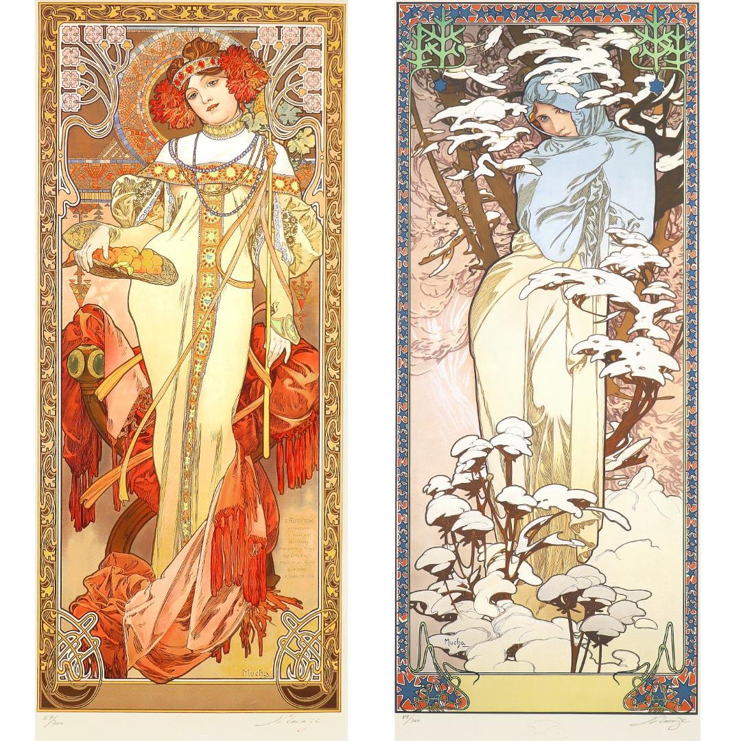 ★新品ミュシャ 限定300部版画 連作『春夏秋冬』4作品セット 財団エンボス入