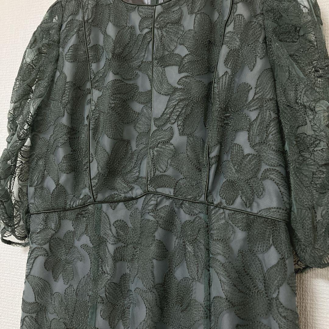 ジェロ　エメ　チュールエンブロイダリーレースパイピングパーティードレス　L