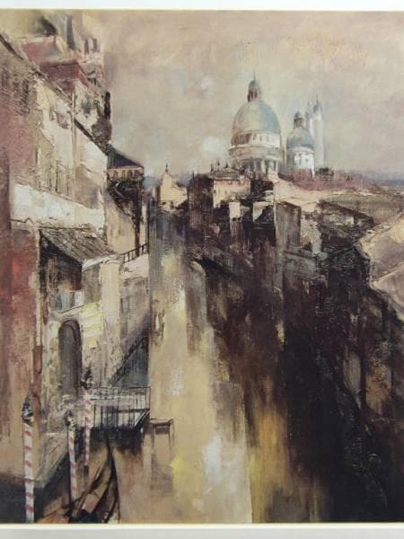 鶴岡義雄、ヴェニスの朝、希少限定大判画集画、新品高級額装付