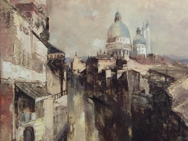 鶴岡義雄、ヴェニスの朝、希少限定大判画集画、新品高級額装付