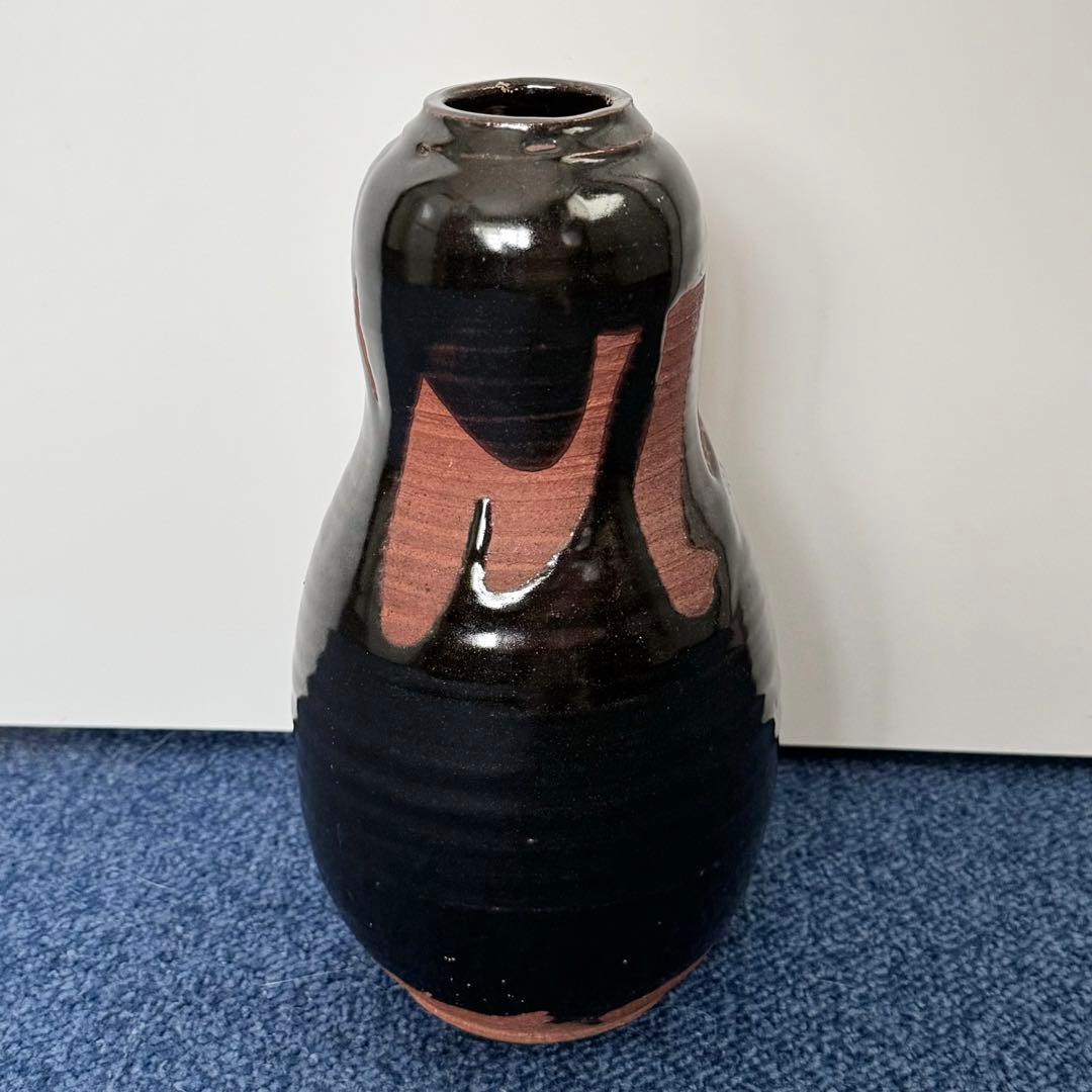 六代 清水六兵衛 黒釉 花瓶 清水焼
