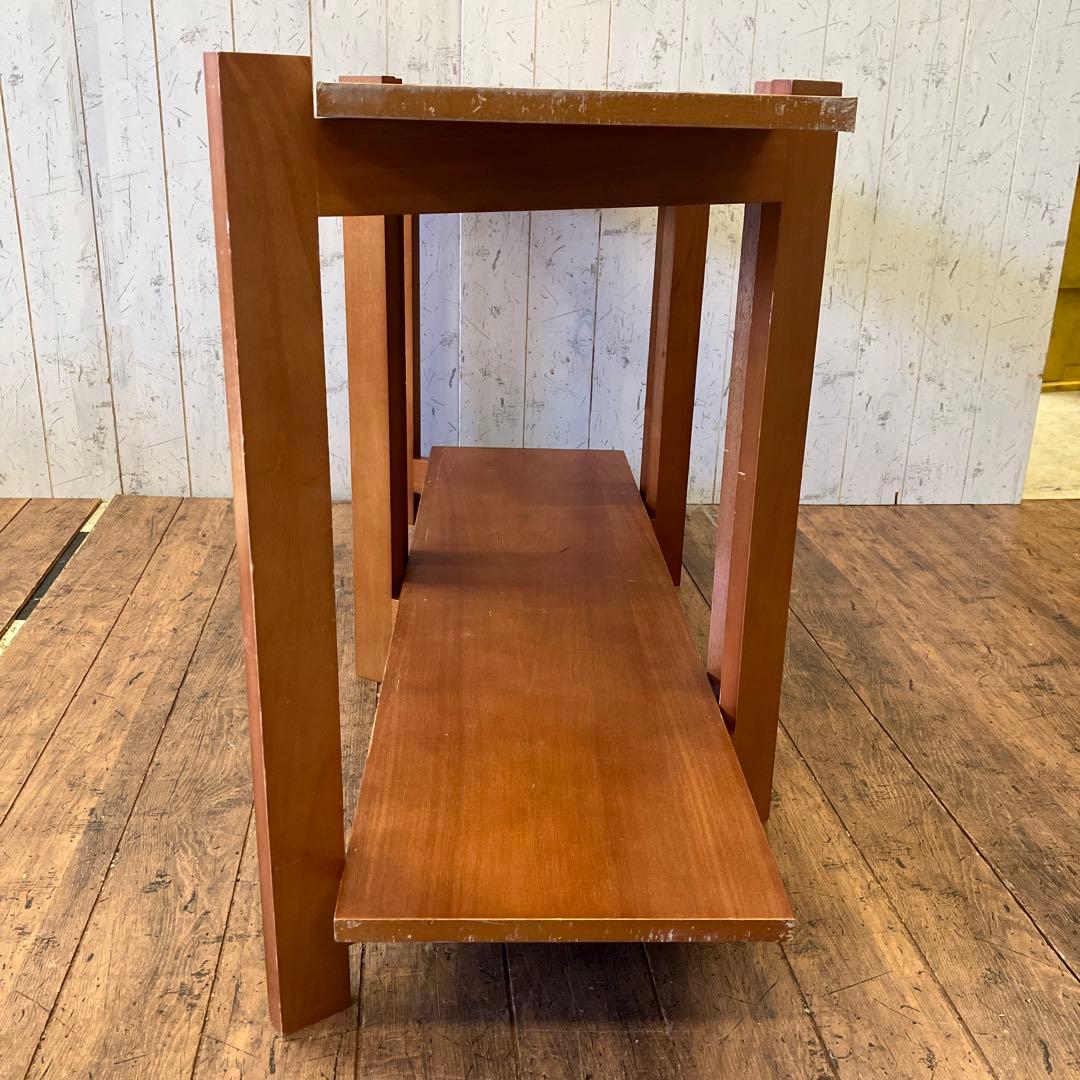 北欧レトロ オープンシェルフ ウッドラック 折りたたみ式 2段 木製 飾り棚