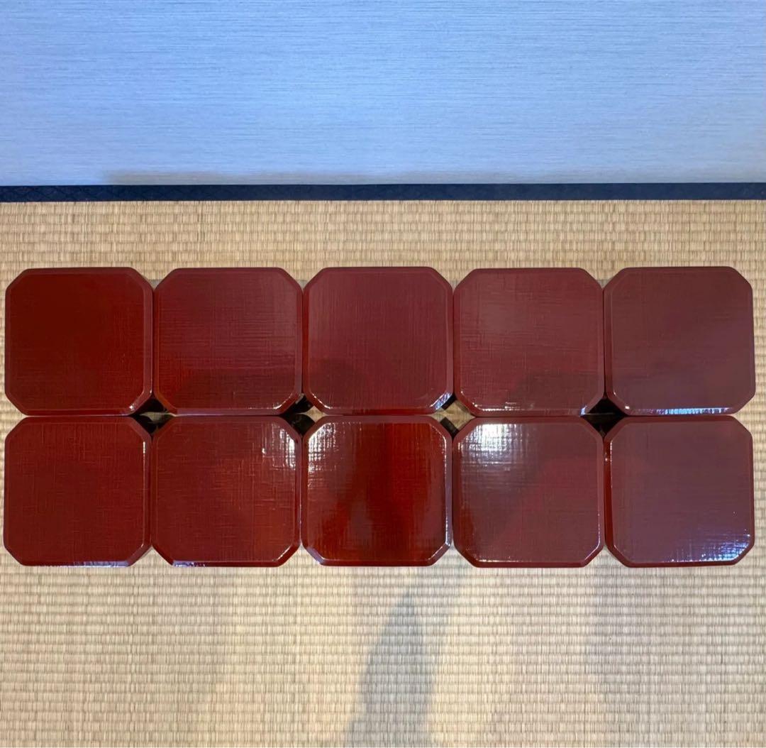 塗師 堅地屋清兵衛 作 冷泉好朱絵 縁高5重 2組 計10点 茶懐石道具 弁当箱