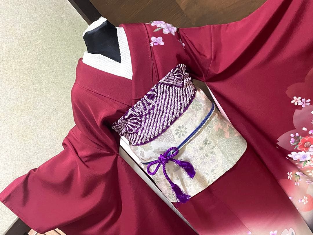 振袖フルセット6点サイズＬ跳兎　舞桜　暈し染　銀彩　正絹