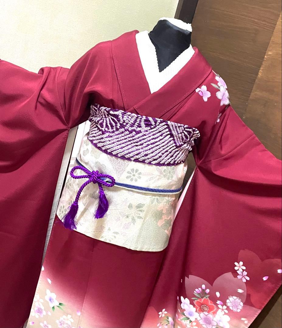 振袖フルセット6点サイズＬ跳兎　舞桜　暈し染　銀彩　正絹