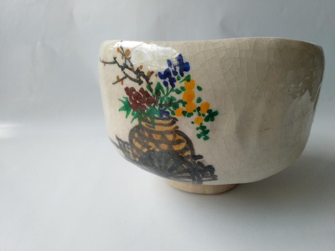 川崎和楽 白楽 楽焼 「 車 」 茶碗 共布 茶道具 茶器 抹茶碗 新品 未使用