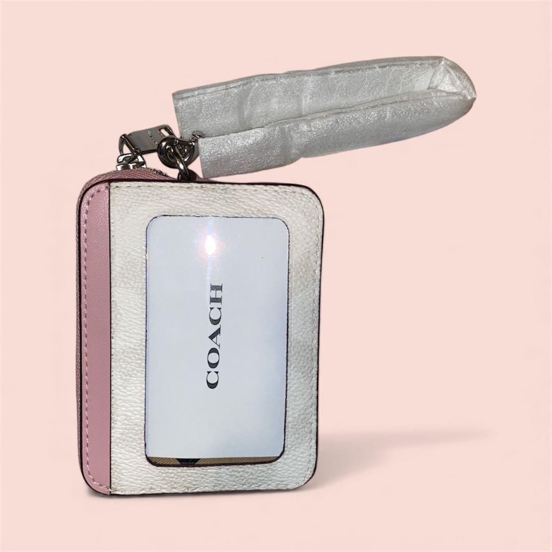 【新品】 COACH コーチ ケース カードケース 定期入れ 白 ピンク