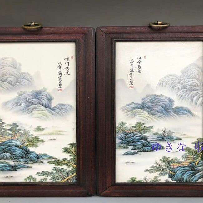 陶磁器の工芸品の高山流水は彩色の磁器の板の絵の木の枠を塗ります。$