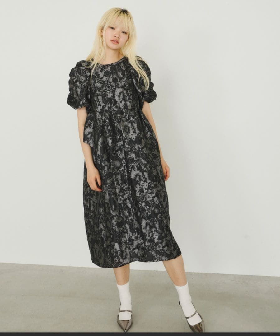 ANDRESD バブルスリーブギャザードドレス