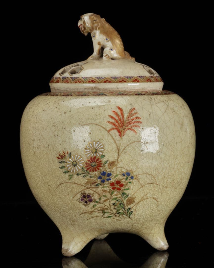 古薩摩 慶田窯 獅子摘三足香炉 幕末期 茶道具 香道具 時代物 骨董品 古美術品