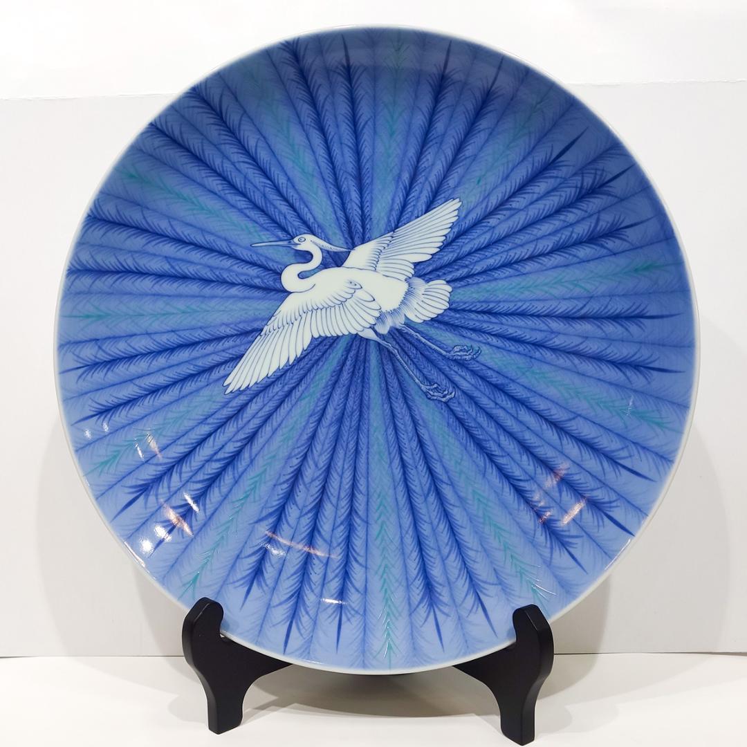 鍋島焼 色絵 柳に鷺文額皿 龍山／作 直径31cm 藍鍋島 大皿 白鷺 五穀豊穣