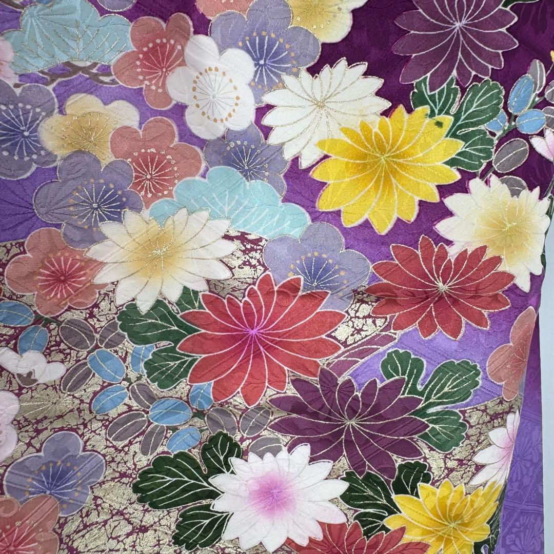 振袖フルセット　丸昌　地紋　金彩　金駒刺繍　成人式　白レースつけ袖付　正絹