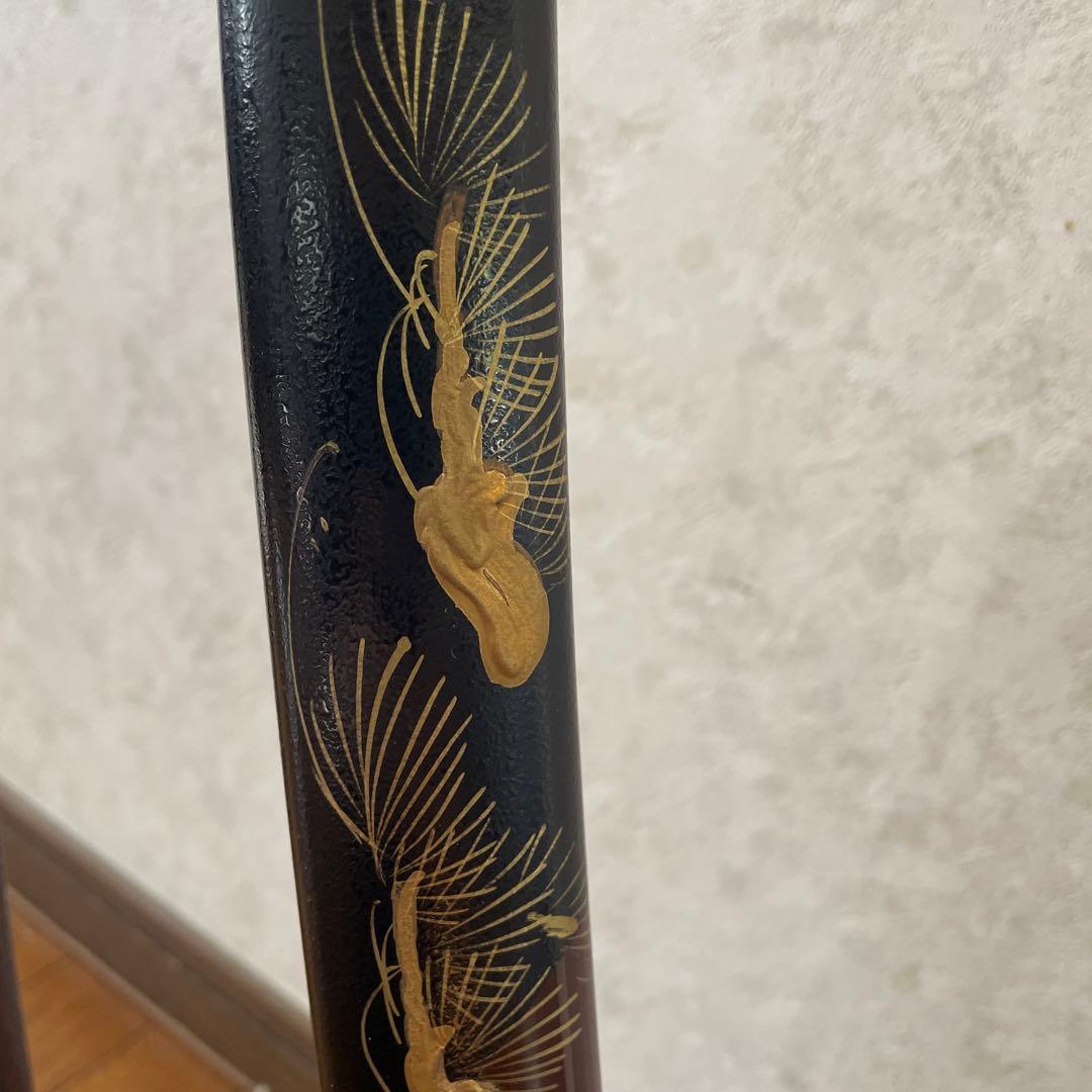 日本刀 模造刀　木瓜形鍔　蒔絵塗風鞘　陣太刀　収納袋　飾り台付き
