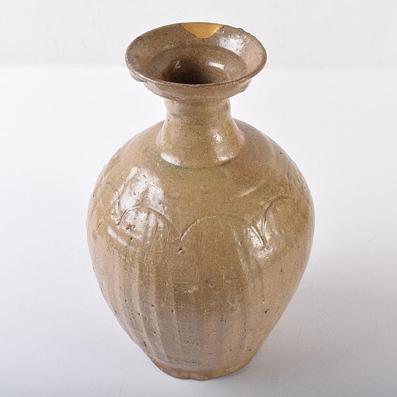 中国　越州窯青磁　碗口瓶　金継ぎ直し　時代箱付　M　R7948B