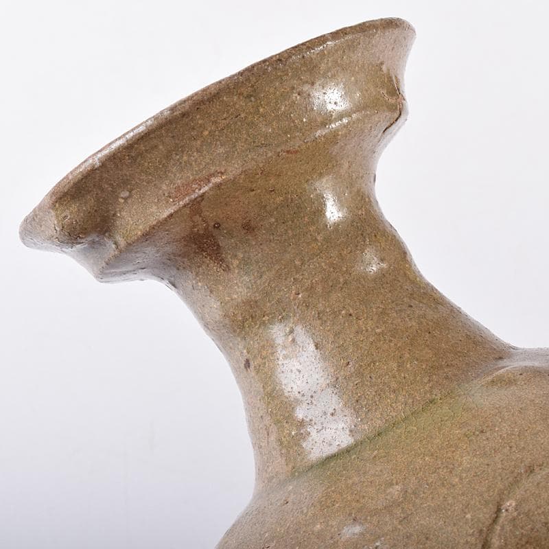 中国　越州窯青磁　碗口瓶　金継ぎ直し　時代箱付　M　R7948B