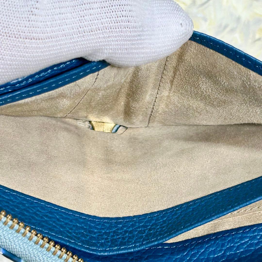 【極美品】ハースケジュール 二つ折り財布 チェレット ラウンドファスナー ブルー