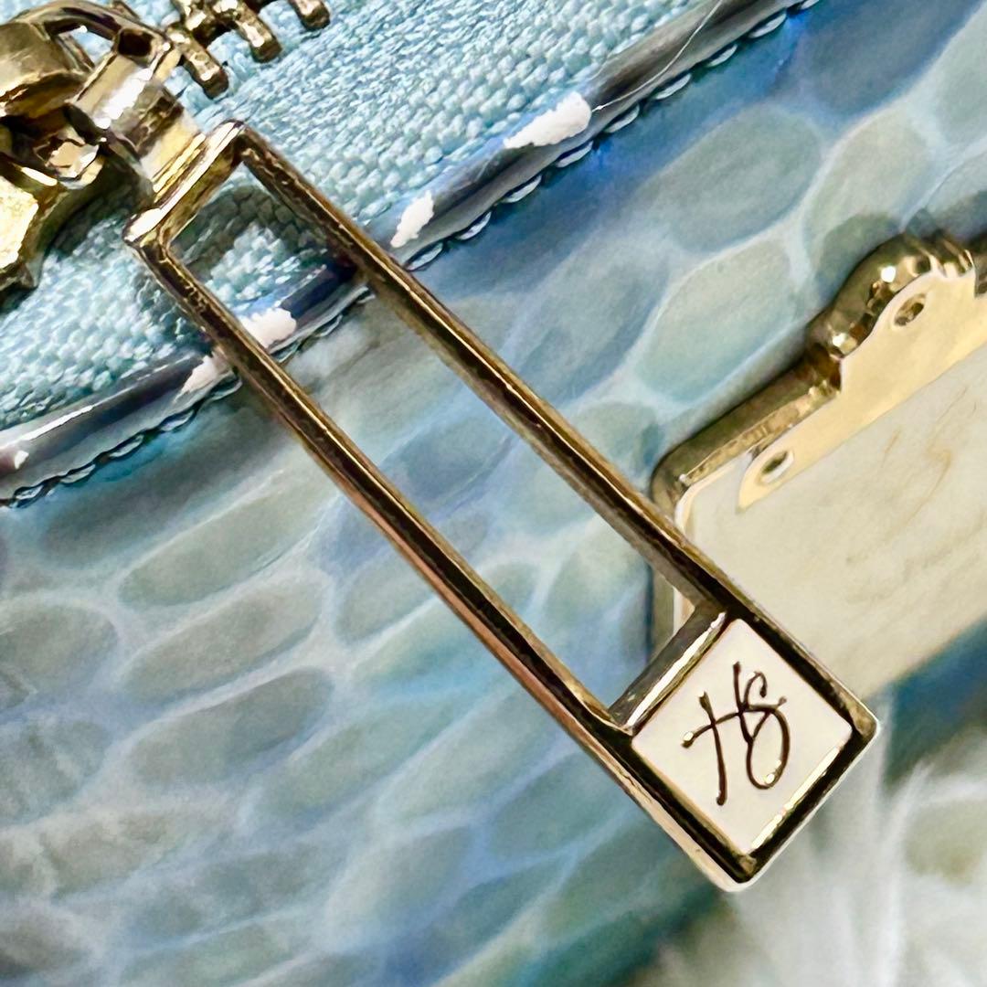 【極美品】ハースケジュール 二つ折り財布 チェレット ラウンドファスナー ブルー