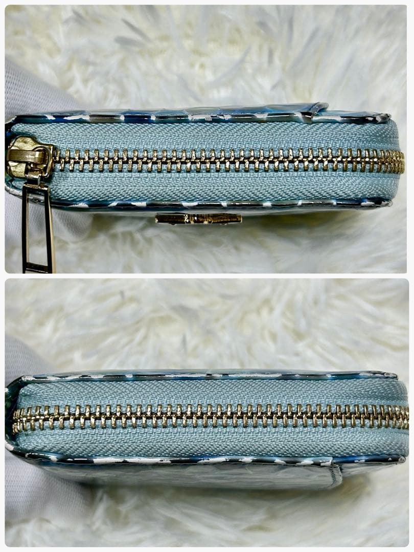 【極美品】ハースケジュール 二つ折り財布 チェレット ラウンドファスナー ブルー