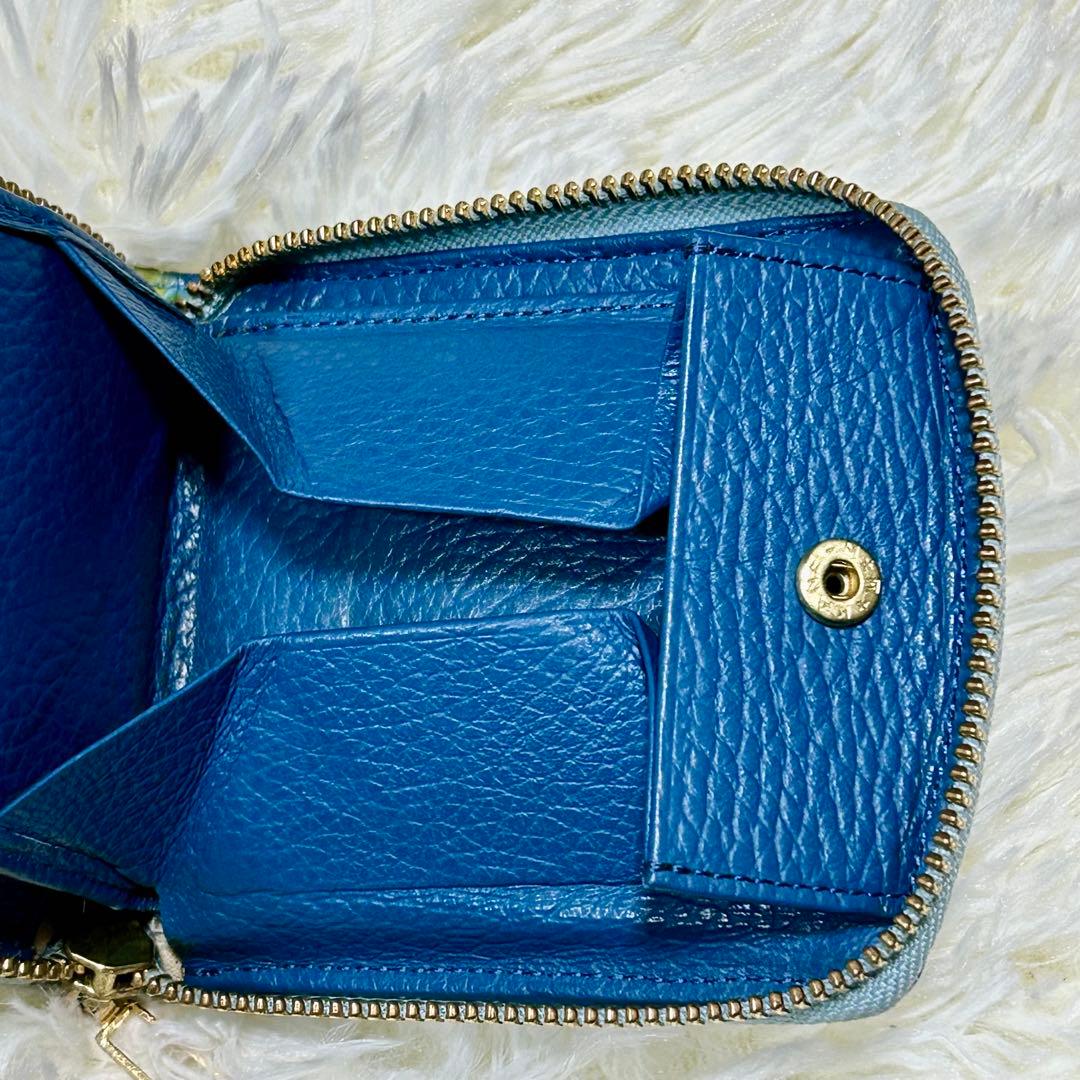 【極美品】ハースケジュール 二つ折り財布 チェレット ラウンドファスナー ブルー