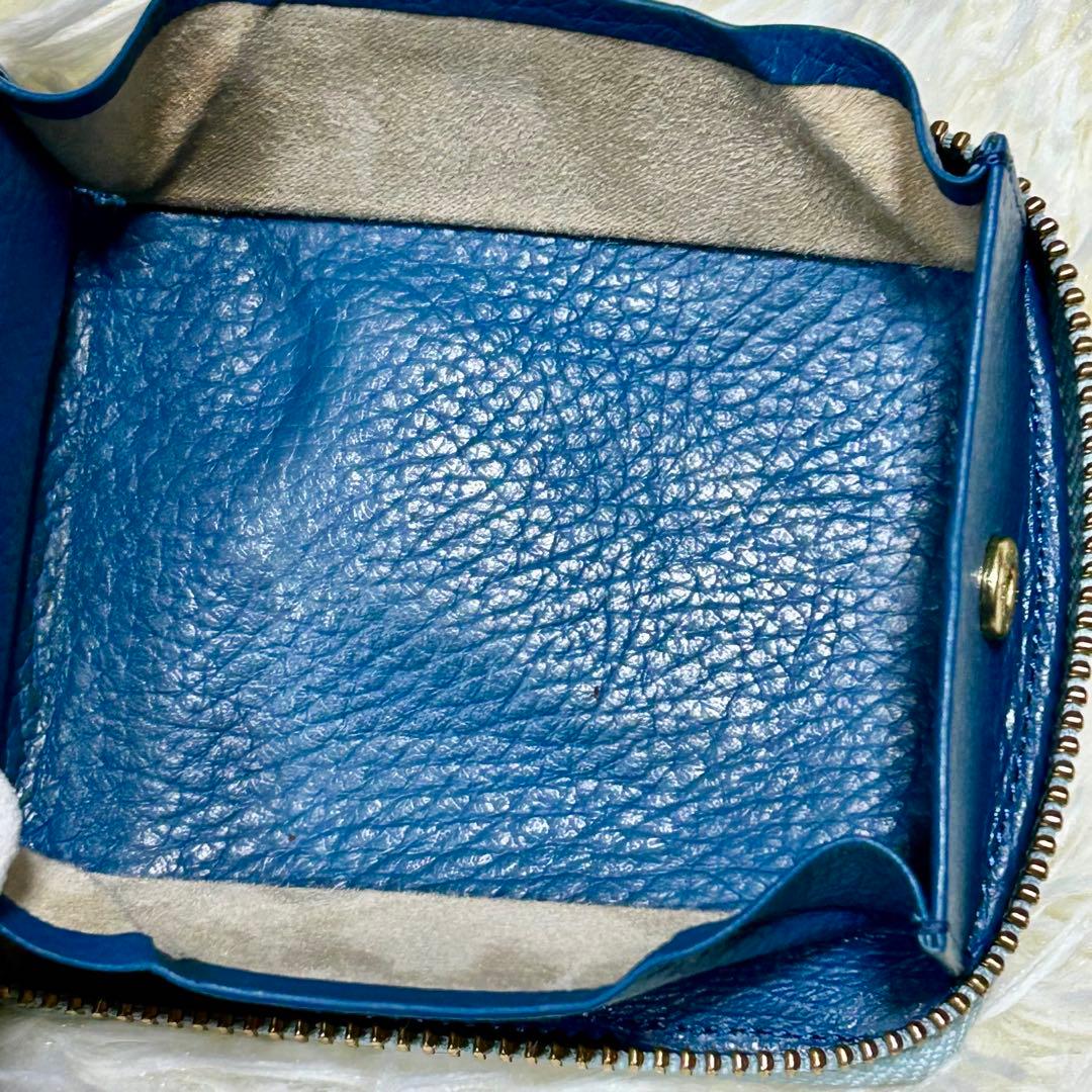 【極美品】ハースケジュール 二つ折り財布 チェレット ラウンドファスナー ブルー