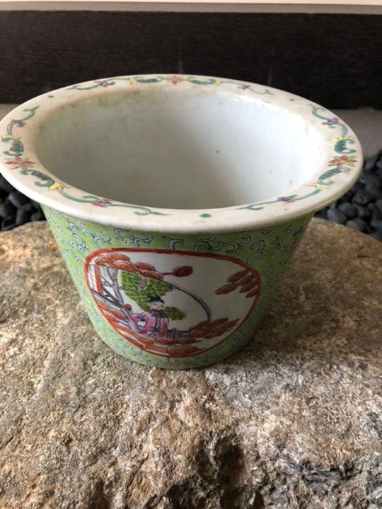 希少　南京絵鉢　南京鉢　岩松　イワヒバ　岩ヒバ　植木鉢　サボテン　アガベ