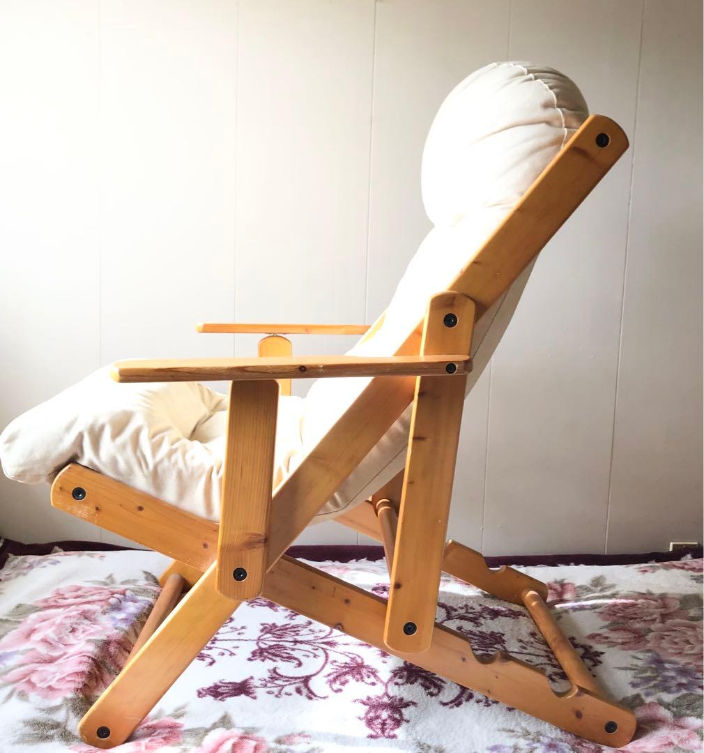 リクライニングアームチェア 木製フレーム 折りたたみチェア デッキチェア