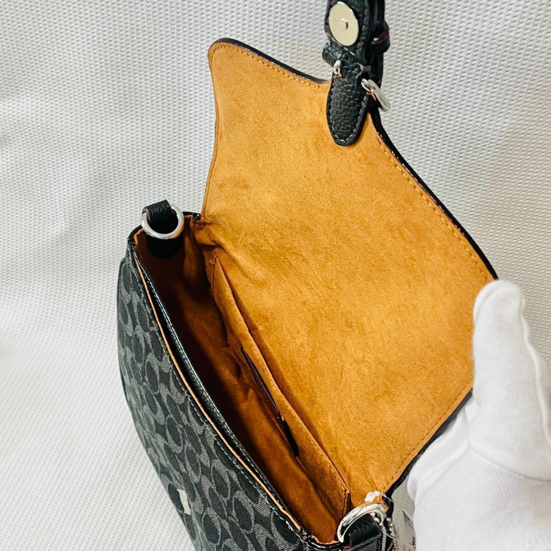 COACH シグネチャー デニム ブラック 黒 アメリア コーチ サドルバッグ