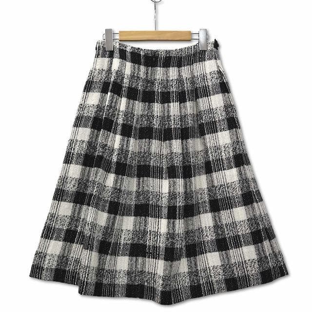 エムズグレイシー グログランリボン ラメ チェック柄 ツイード フレアスカート