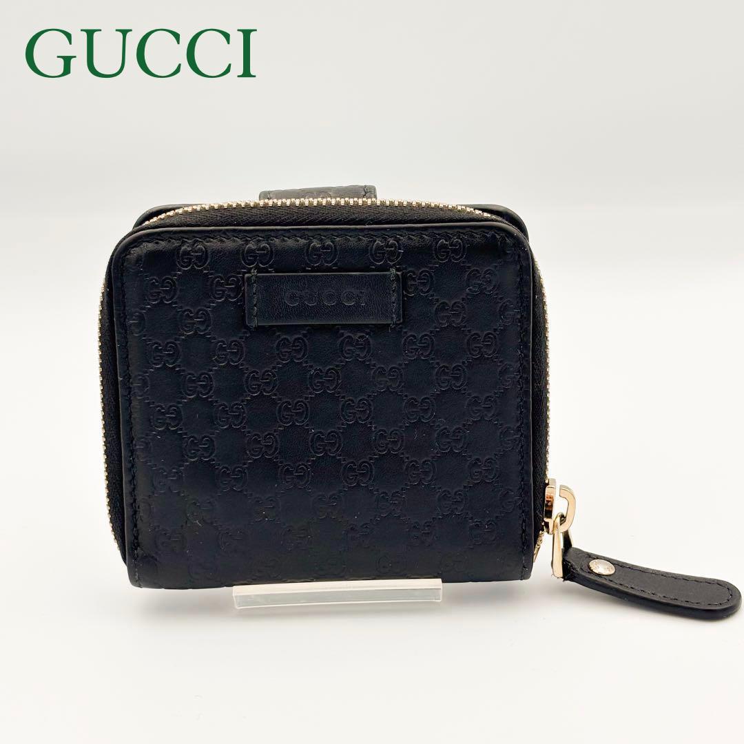 GUCCI　二つ折り 財布　マイクロ グッチ シマ　ラウンドファスナー