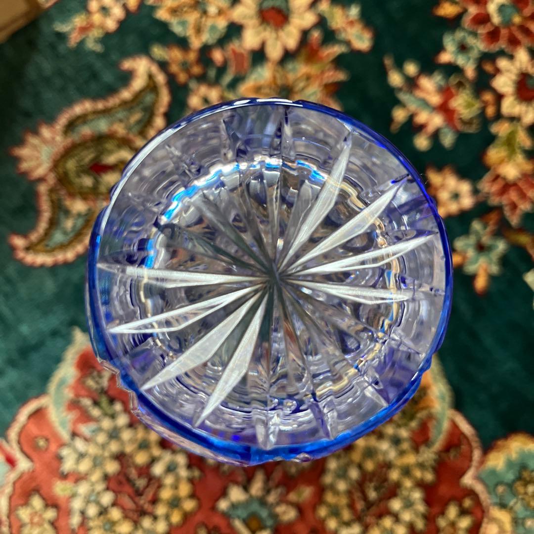 最終値下げ 新品KAMAY カメイガラス 薩摩切子ルリ色被せガラス花瓶　江戸切子