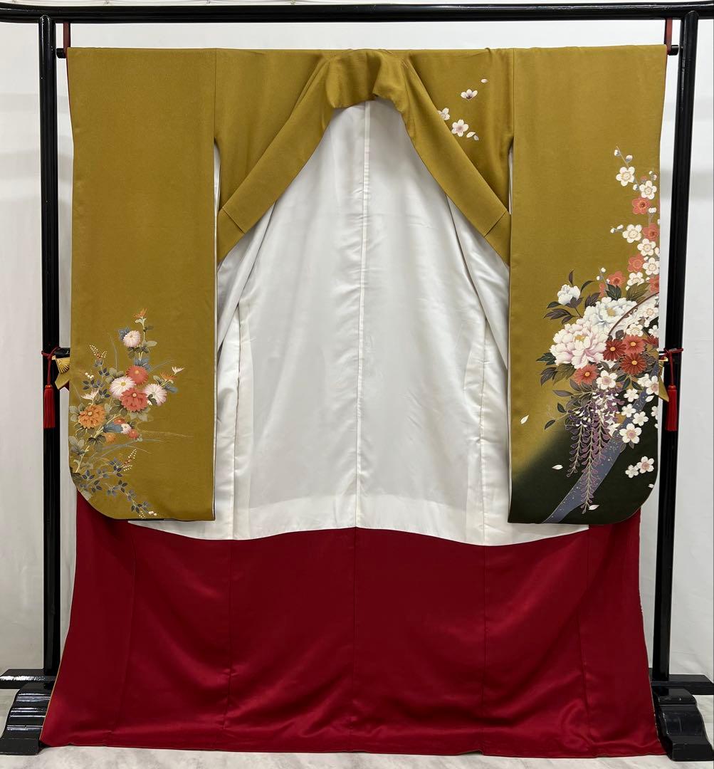 振り袖　フルセット　別誂長襦袢付金彩加工　刺繍入り　成人式　個性的　山吹色680