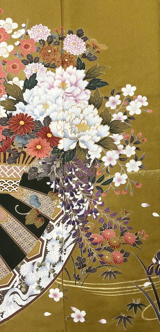 振り袖　フルセット　別誂長襦袢付金彩加工　刺繍入り　成人式　個性的　山吹色680