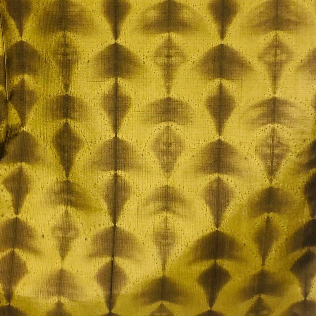 【未使用　トールサイズ】絞　青海紋　作家物　結城紬　袷　裄丈70.5 身丈170